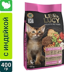 Сухой корм для котят Leo&Lucy с индейкой овощами и биодобавками 400г