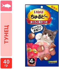 Лакомство для кошек Inaba Churu Bee Запеченые трубочки Тунец магуро и тунец кацуо 10г*4шт