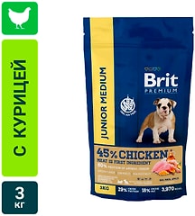 Сухой корм для собак Brit Junior Medium Курица 3кг