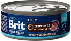Влажный корм для кошек Brit Premium by Nature с мясом телятины со сливками 100г