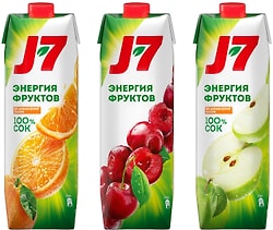 Набор напитков J-7 Сок 100% Апельсиновый с мякотью 970мл + Нектар Вишневый осветленный 970мл + Сок 100% Яблочный осветленный 970мл