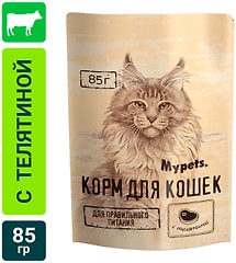 Влажный корм для кошек Mypets полноценный с телятиной 85г