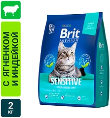 Корм для кошек Brit Premium Sensitive с ягненком и индейкой для кошек с чувствительным пищеварением 2кг