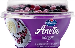 Йогурт Савушкин Апети Пломбир-Злаковые шарики со вкусом шоколада и вишни 5% 105г