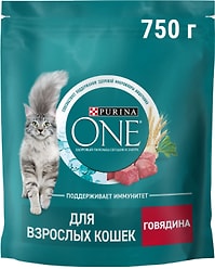 Сухой корм для кошек Purina ONE для взрослых с говядиной 750г