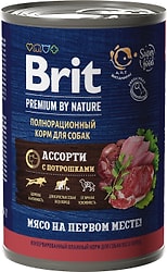Влажный корм для собак Brit Premium by Nature с мясным ассорти и потрошками 410г