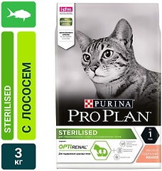 Сухой корм для стерилизованных кошек Pro Plan Optirenal Sterilised с лососем 3кг