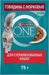 Влажный корм для кошек Purina ONE для стерилизованных с говядиной и морковью в соусе 75г