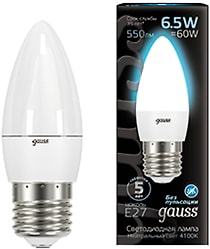 Лампочка светодиодная Gauss Свеча Е27 6.5W 550lm 4100К LED 10шт