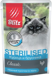Влажный корм для кошек Blitz Classic Sterilised cat для стерилизованных Курица и брусника 85г