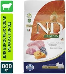 Сухой корм для собак Farmina N&D Dog Pumpkin беззерновой с ягненком черникой и тыквой для мелких пород 800г