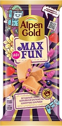 Шоколад Alpen Gold Белый MaxFun Ягодный микс Взрывная карамель Мармелад и Шипучие шарики 140г