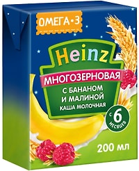 Каша Heinz Многозерновая молочная с бананом и малиной с Омега 3 200мл