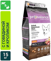 Сухой корм для собак Probalance Adult Gourmet Diet с говядиной и кроликом 15кг