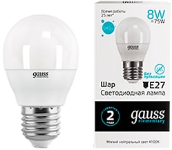 Лампочка светодиодная Gauss Elementary Шар Е27 8W 540lm 4100K LED 10шт