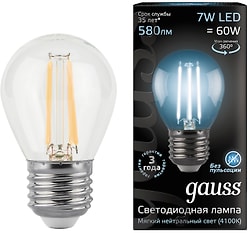 Лампочка светодиодная Gauss Filament Шар Е27 7W 580lm 4100К LED