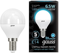 Лампочка светодиодная Gauss Шар E14 6.5W 550lm 4100K LED 10шт