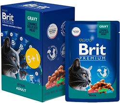 Набор влажного корма для кошек Brit Premium Утка в соусе 85г*5+1шт