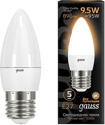 Лампочка светодиодная Gauss Свеча Е27 9.5W 890lm 3000К LED