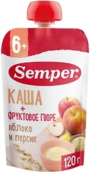 Пюре Semper Яблоко и Персик с кашей с 6 месяцев 120г
