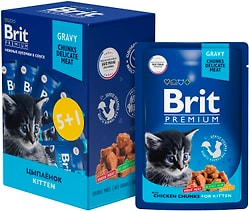 Набор влажного корма для котят Brit Premium Цыпленок в соусе 85г*5+1шт