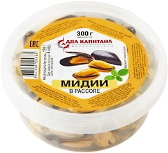 Мясо мидий Два Капитана отварное в рассоле 300г