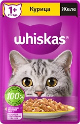 Влажный корм для кошек Whiskas полнорационный желе с курицей 75г