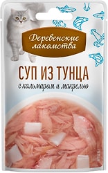 Лакомство для кошек Деревенские лакомства Суп из тунца с кальмаром и макрелью 35г