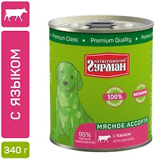 Влажный корм для щенков Четвероногий Гурман Мясное ассорти с языком 340г