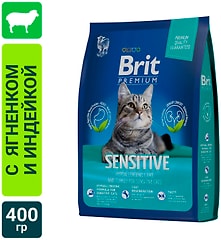 Сухой корм для кошек Brit Premium Sensitive с курицей и бараниной 0.4кг