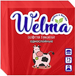 Салфетки бумажные Welma красные 1 слой 75шт