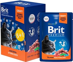 Набор влажного корма для стерилизованных кошек Brit Premium Лосось в соусе 85г*5+1шт