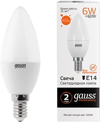 Лампочка светодиодная Gauss Elementary Свеча E14 6W 420lm 3000K LED 10шт