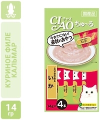 Лакомство-пюре для кошек Ciao Churu Куриное филе и кальмар 4шт*14г