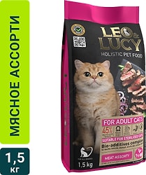Сухой корм для кошек Leo&Lucy мясное ассорти и биодобавками подходит для стерилизованных 1.5кг