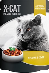 Влажный корм для кошек X-CAT Курица и телятина в соусе 85г