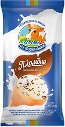 Мороженое пломбир Коровка из Кореновки с шоколадной крошкой в вафельном стаканчике 80г