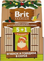 Набор влажного корма для кошек Brit Premium для стерилизованных Ягненок и говядина в соусе 85г*5+1шт