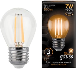 Лампочка светодиодная Gauss Filament Шар Е27 7W 550lm 2700К LED