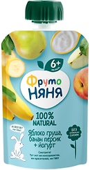 Пюре ФрутоНяня Яблоко Груша Банан Персик с йогуртом 90г