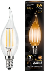 Лампочка светодиодная Gauss Filament Свеча на ветру Е14 9W 680lm 2700К LED