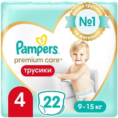 Подгузники трусики Pampers Premium Care 4 размер / 9-15кг ультрамягкие 22шт