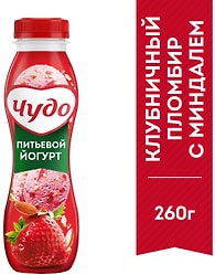 Йогурт питьевой Чудо Клубничный пломбир с миндалем 2% 260г
