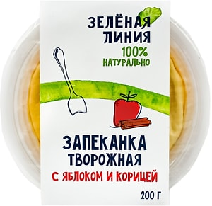 Изображение товара Запеканка Маркет Зеленая линия творожная с яблоком и корицей 200г