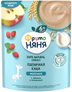 Изображение товара Каша ФрутоНяня пшеничная молочная с яблоком и земляникой с 6 месяцев 200г