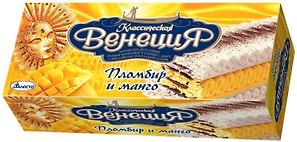 Изображение товара Мороженое Талосто Пломбир Классическая Венеция двухслойный ванильный и манго с шоколадной прослойкой 12% 450г