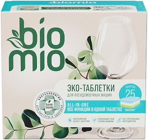 Изображение товара Таблетки для посудомоечной машины BioMio All-in-one с маслом эвкалипта 16г*25шт