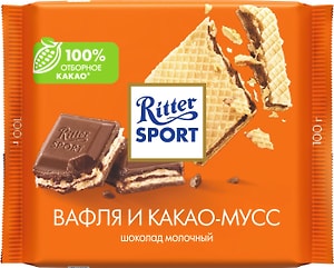 Изображение товара Шоколад Ritter Sport Молочный с начинкой какао и вафли 100г