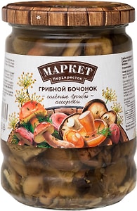 Изображение товара Грибы Маркет Перекресток Грибной бочонок соленые 540г