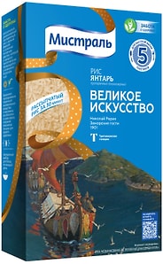 Изображение товара Рис Мистраль Янтарь пропаренный длиннозерный 5пак*80г